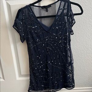 White House Black Market Navy Sequin Blouse